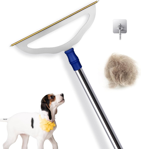 12”Wide Large Metal Carpet Rake Pet Hair Removal Broom, 54" Thicker Handle Low P