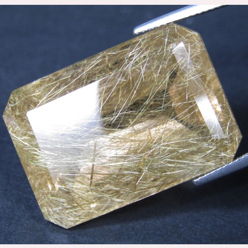 58.88Cts Finest Natural Earth-Mine Rutilated Quartz Emerald Cut Loose Gemstone - Picture 2 of 4