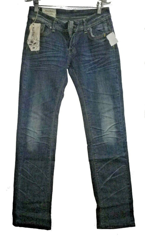 Distressed Machine Jeans Cool Italian Club Low Rider 28 Boot leg Missing Button!