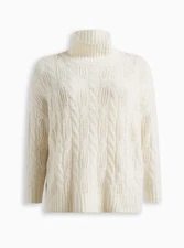 Torrid Vegan Cashmere Pullover Turtle Neck Sweater Ivory 00 M L 10 #H35694