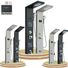 Stainless Steel LED Shower Panel Tower System Rainfall Head w/ Massage Body Jets