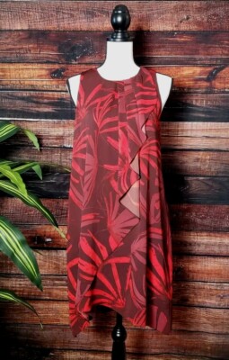 Halston Dress Size 6 Knee Length Shift Pleated Wrap Flowy Red Elegant