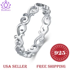 BORUO 925 Sterling Silver Ring Celtic Knot Heart Eternity Wedding Band Ring 4-12