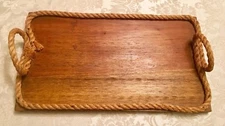 Rustic French Country Wood Serving Tray Farmhouse Decor Rope Handles Primitive