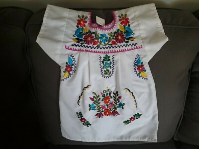 Beautiful Mexican Cultural Ethnic Embroidered Flowers Toddler Midi Dress-Blouse
