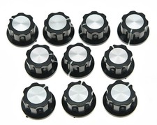 10x Guitar Mini Effect Pedal Knobs 6mm Black w/ Silver Cap Knob fits Boss Pedals