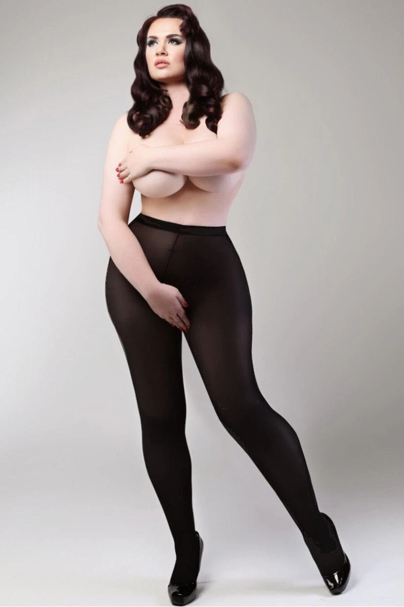 CROTCHLESS OPEN CROTCH GUSSET 100 DENIER OPAQUE TIGHTS PLUS SIZE XL XXL XXXL