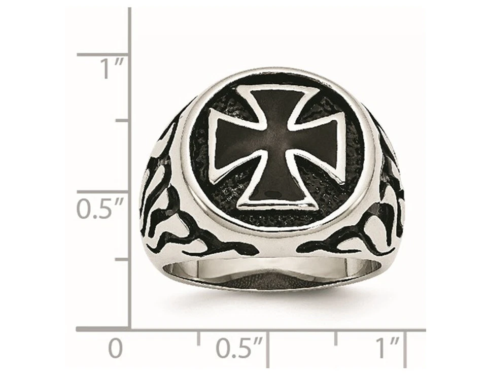 Mens Antiqued Stainless Steel Ring with Cross - Image 2 of 4