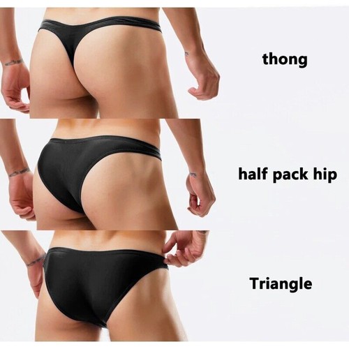Herren Schwarz Sexy Tanga Niedrige Taille Badeanzug Gay Triangel Slip Bikini Badeanzug @ - Bild 9 von 43