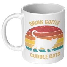Drink Coffee Cuddle Cats 11oz Mug, Cat Lover Gift, Coffee Lover Gift