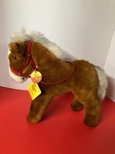 1979-85 STEIFF RICO HORSE WOVEN FUR BROWN AND WHITE STANDING 25CM 10"