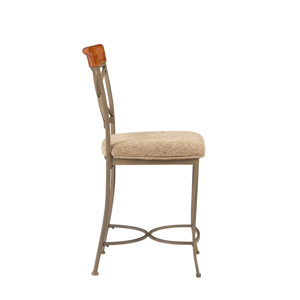 Linon Hamilton Metal Counter Stool Padded Beige Seat Wood Trim in Matte Pewter - Image 3 of 4