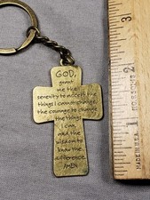 Vintage Medal Pendant Keychain Cross Serenity Prayer Christian B6