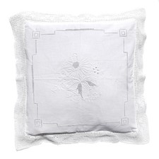 Taie d'oreiller en lin blanc brodé simili campagne française années 1940 bordure crochet