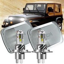 Pair 5x7 7x6 Inch Led Headlights Hilo Beam Halo Fit Jeep Wrangler Yj 1986 -1995