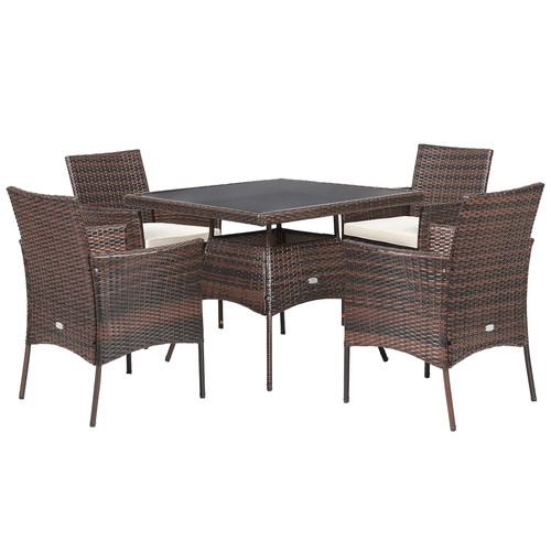 5PCS Rattan Patio Dining Table Set Outdoor Furniture Set w/ 4 Seat Cushions - Picture 2 of 10