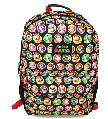 Super Mario Kids Backpack 16'' School Bag All Over Print Front Pocket Boys Girls