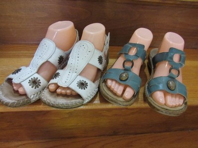 $300 RIEKER CORK SANDALS  Shoes German Straps Leather Jewel Teal Blue White 39 8