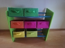Kinder Bücherregal, Regal, mit 7 bunten Stoffboxen Aufbewahrung, hellgrün, grün
