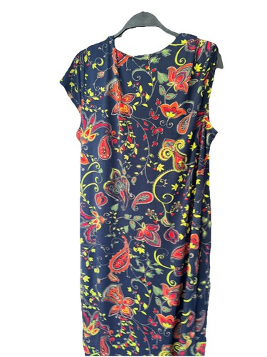 Jones New York Dress Women 1X Blue Green Paisley 3/4 Sleeve Cowl Drape Neck NEW - Picture 2 of 5