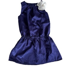 Janie And Jack Shiny Dark Blue Drop Waist Formal Dress Girl's Size 6 Corsage