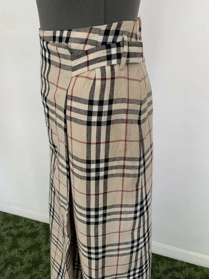 Vintage Burberry Beige Nova Check Linen Full Lined Skirt Sz 8 Waist 28” VGC - Image 3 of 4