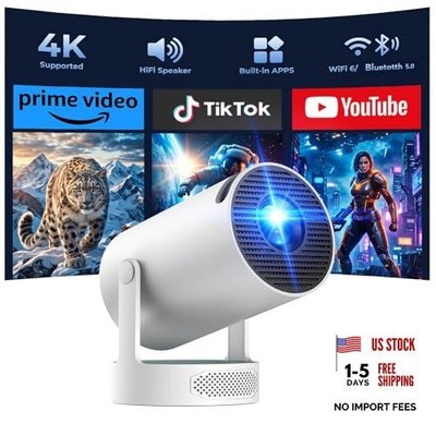 Mini Projector with WiFi and Bluetooth, 4K Support Portable Movie white