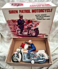 RARE VINTAGE LITHO TIN POLICE SIREN PATROL ICE MOTORCYCLE B/O JAPAN 60s BOXED