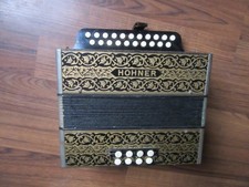 Vintage A/D Hohner 2 Row Pokerwork Diatonic Button Accordion