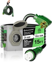 50 Amp 15FT Generator Cord and Pre-Drilled Power Inlet Box, NEMA 14-50P to SS...
