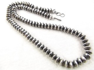 HEAVY 82g 25" Long Native Signed 10mm Sterling Navajo Pearl Bead Necklace Navajo