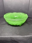 Vintage Green Depression Glass Footed Bowl Pressed Pattern 7”