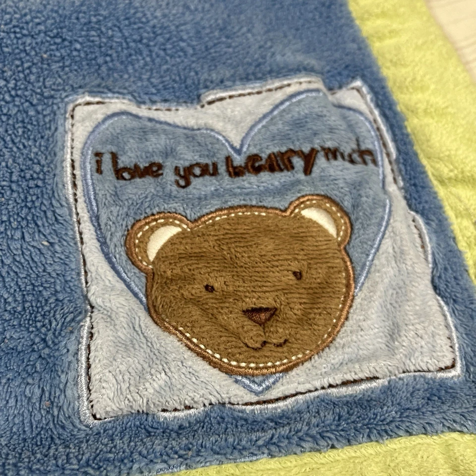 Manta de bebé Carter's Bear de colección I Love You Beary Much azul verde borde polar E1 Foto 3 de 4