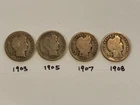 Lot of 4 Barber Dimes 1903, 1905, 1907, 1908 *ungraded*
