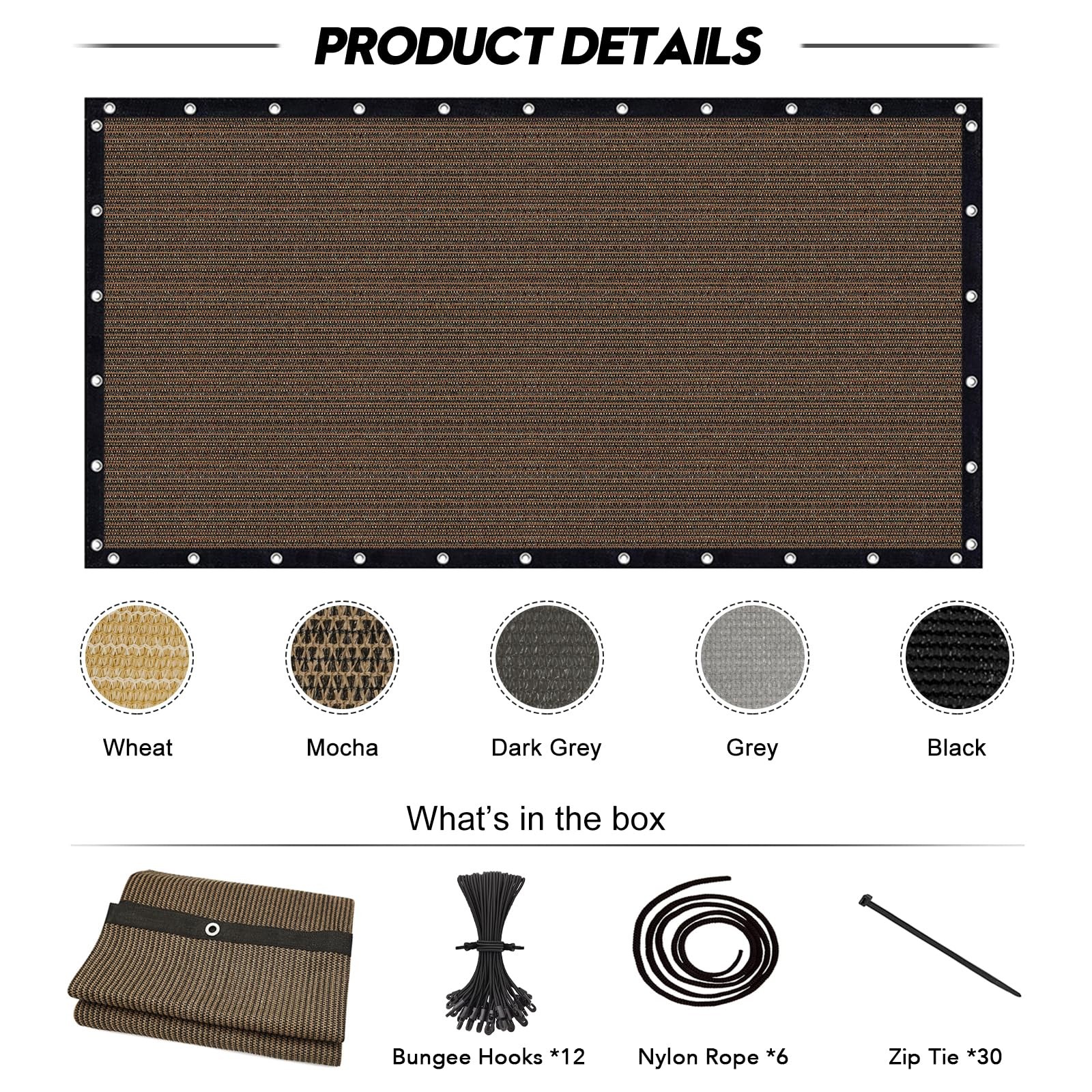 8'X 16' 90% Sun Shade Cloth Outdoor Patio Mocha Pergola Shades Cover Privacy ...