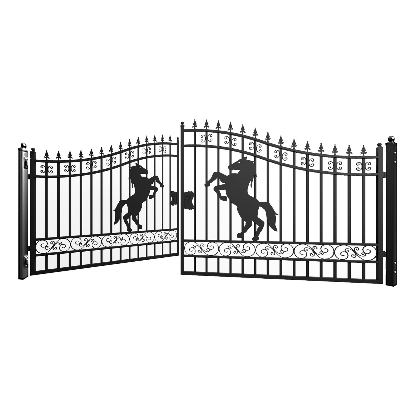 18X8FT Dual Swing Iron Gate with post for Driveway Anti-Rust Outdoor Gate