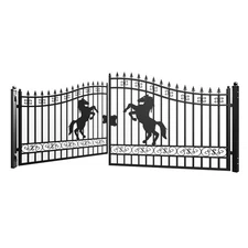 16X8FT Dual Swing Iron Gate with post for Driveway Anti-Rust Outdoor Gate