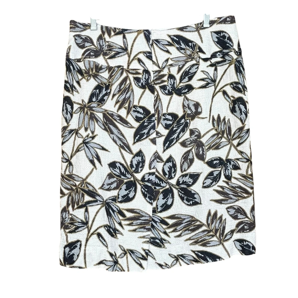 J.Crew Gold Foil Leaf Pencil Skirt Sz 12 Cotton Lined Back Vent 23" Length - Изображение 4 из 4