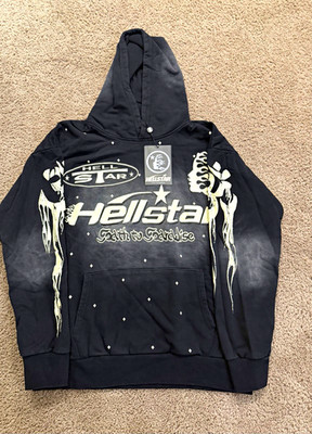 HELLSTAR Men s Black Graphic Print Pullover Hoodie w/ Pockets Size M