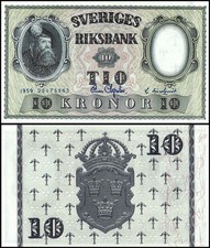 Sweden 10 Kronor, 1959, P-43g, UNC, Varying Signatures