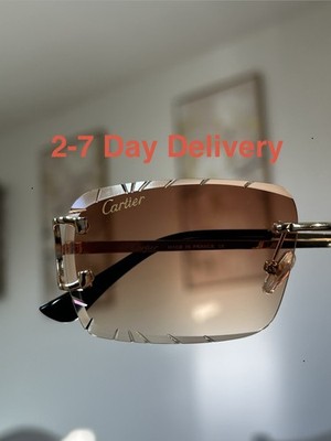   USA Shipped Big C Diamond Cut Brown Lens Frameless & Gold Frame   
