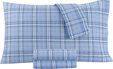 Flannel Sheet Set 100 Cotton King, Blue Plaid 