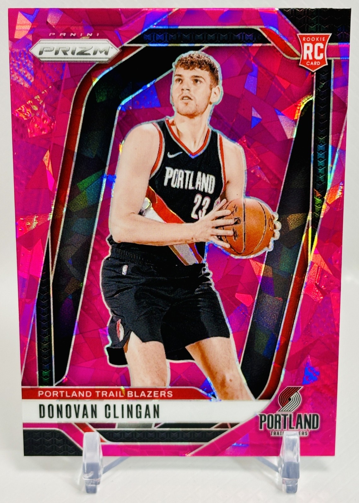 2024 Panini Prizm Donovan Clingan Pink Ice #221 RC Trail Blazers