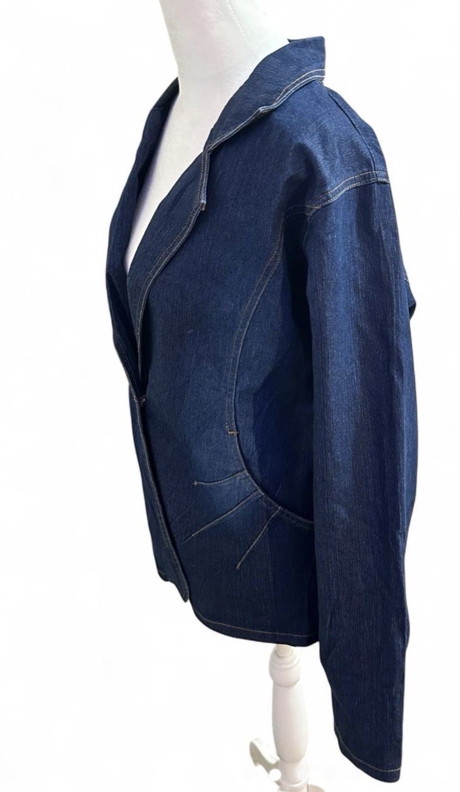 Classic Denim Blue Collared Button Basic Jacket W… - image 2