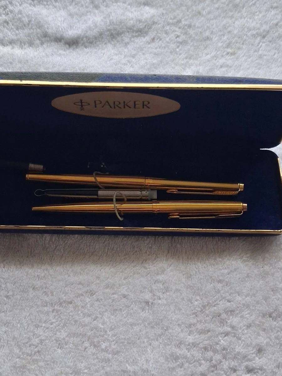 Vintage Parker 180 Milleraies 22k GP pen set Fountain and ballpoint 2 x 14k nibs