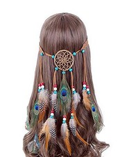Women Lady Bohemian Peacock Feather Headband Dreamcatcher Headdress Hippie He...