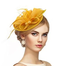 Fascinator Tea Party Hat - 2025 Derby Pillbox Kentucky Hat for Women Yellow