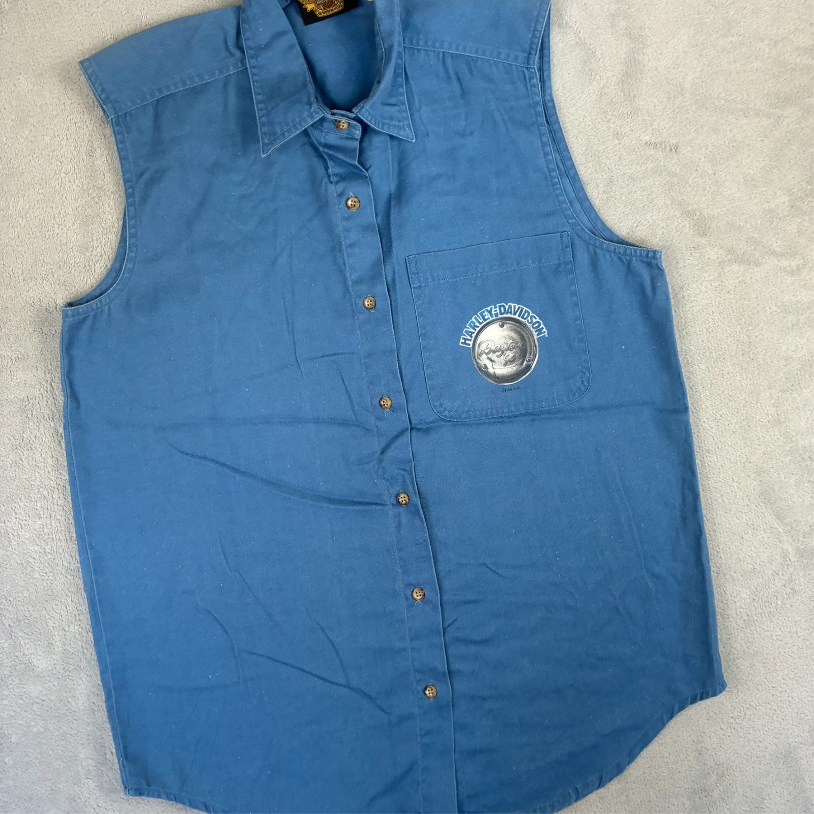 Women's Vintage Harley Davidson 1996 Daytona Blue Sz Small Sleeveless Vest Shirt image 2