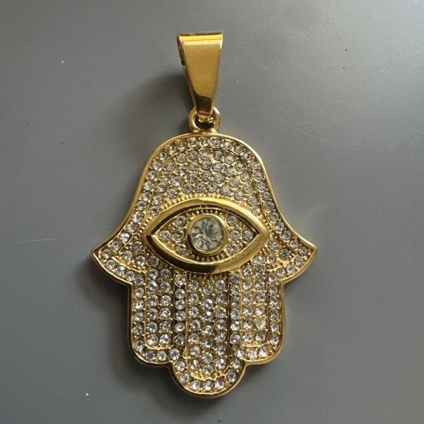 Alternate view of Gold Plated Hamsa Eye Cubic Pendant Inch Necklace Religious Faith