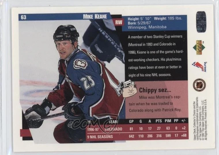 1997-98 Upper Deck Collector's Choice Mike Keane #63 - Image 2 of 2